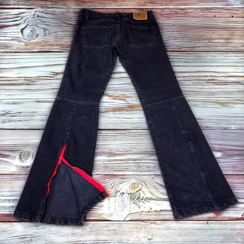 Vintage Polo Jeans Co Ralph Lauren Black Flare Back Zip Jeans Bootcut 28x31